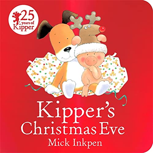 Kipper the dog and a reindeer friend on a red Christmas book cover.