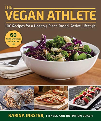 Book cover featuring a colorful salad and vegan food images.