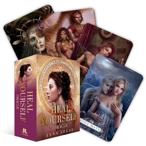 Oracle card deck and box with illustrated women and spiritual themes.