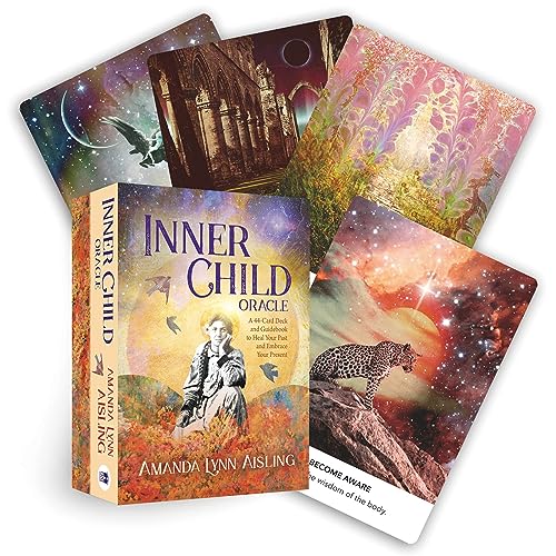 Inner Child Oracle card deck box and several illustrated cards displayed on white background.