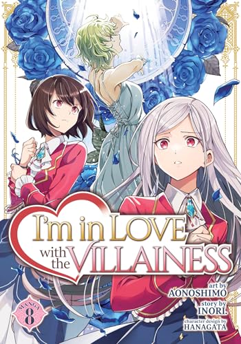 Manga cover featuring three characters surrounded by blue roses and a heart-shaped title logo.