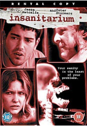 DVD cover for Insanitarium featuring three actors and a skull in a red tint.