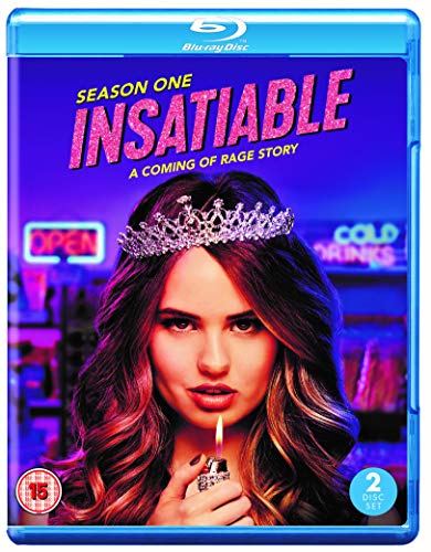 Insatiable" Season 1 Blu-ray cover featuring a young woman with a tiara.