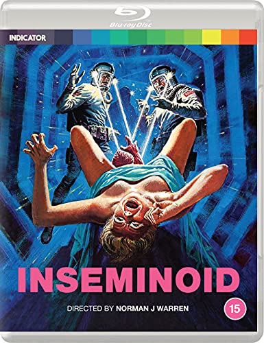 Inseminoid" Blu-ray cover: sci-fi scene with figures in spacesuits and a woman.
