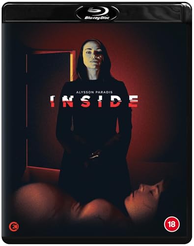 Blu-ray cover for the horror film “Inside” with a woman and prone figure.