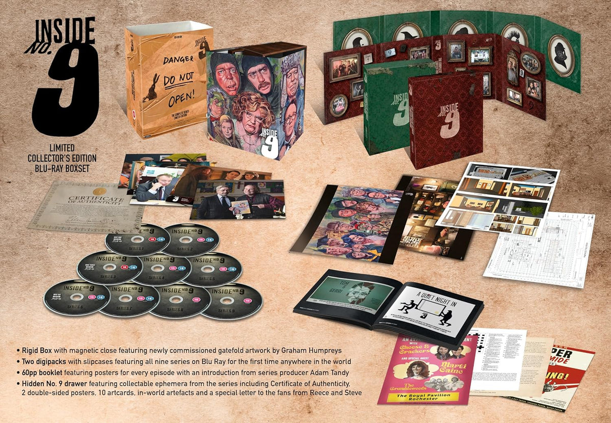 Inside No. 9" limited edition Blu-ray box set with discs, artwork, and collectibles.