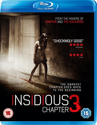 Insidious 3" Blu-ray cover featuring a woman reaching toward an open, dimly lit doorway.