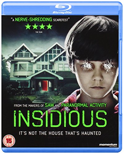 Blu-ray cover for horror film "Insidious" featuring a boy with covered eyes.