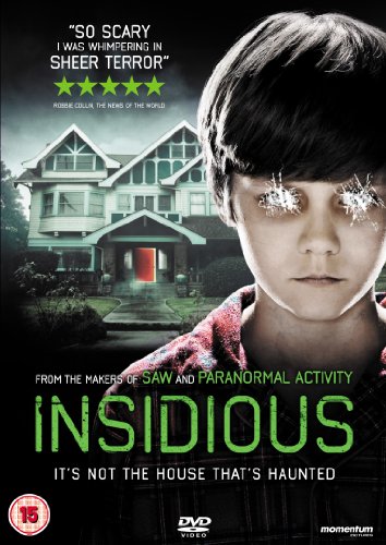 DVD cover for horror film "Insidious" featuring a boy with glowing eyes.