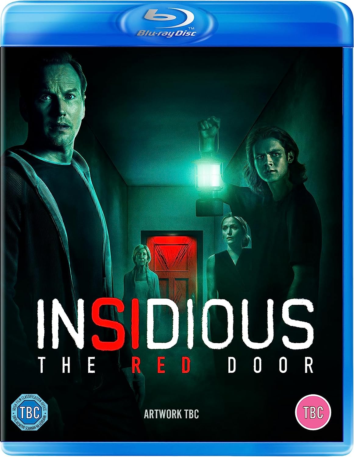 Blue Blu-ray case with "Insidious: The Red Door" cover art featuring four characters.