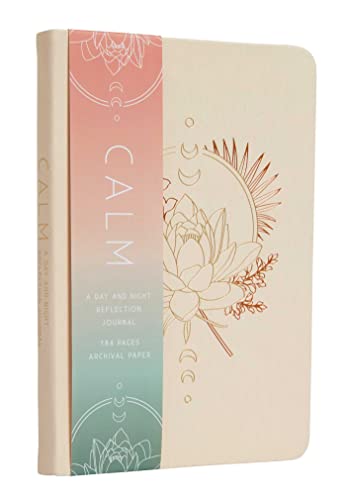 Beige journal titled "CALM" with floral and moon illustrations.