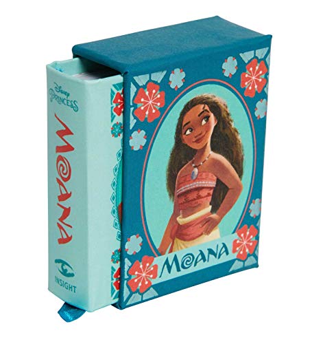 A small Moana book in a teal slipcase with floral patterns and Moana's portrait.