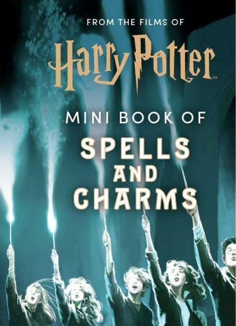 Harry Potter mini book cover with students casting illuminated spells.