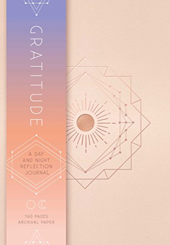 A peach-colored journal with a geometric sun design and a purple-to-orange vertical title band.