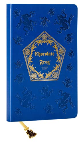 Blue "Chocolate Frog" journal with golden frog illustrations and ribbon tie.