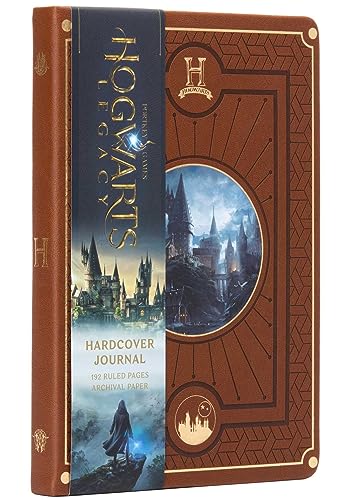 Brown hardcover journal with Hogwarts castle image and gold detailing.