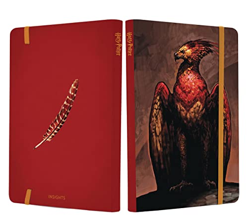 Red "Harry Potter" notebook featuring concept art of a phoenix.