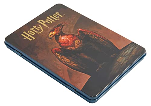 Metal tin with "Harry Potter" logo and illustration of a phoenix.