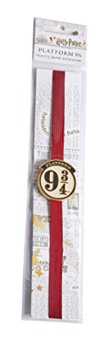 Red elastic bookmark with "Platform 9 3/4" charm, packaged on cardstock.