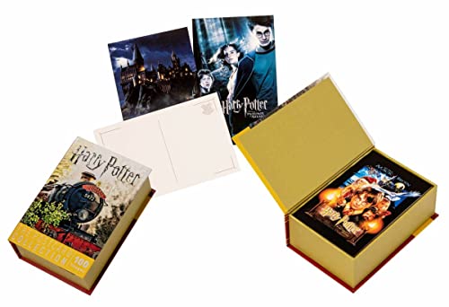 Harry Potter postcard collection in a book-shaped box with postcards.