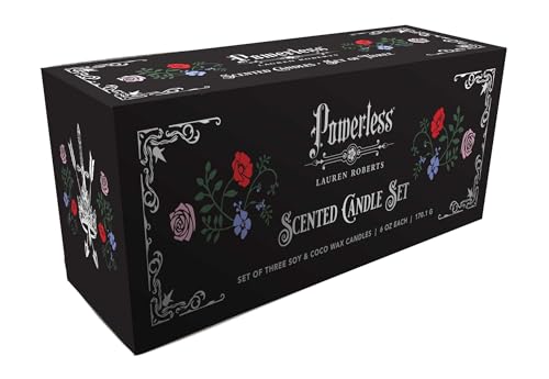 Black rectangular box for "Powerless" candle set with floral design.