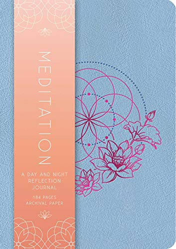 Blue and coral journal with floral and geometric pink designs.