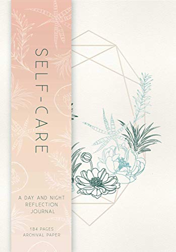 A journal cover with a peach-colored side panel, floral illustrations, and geometric line art.