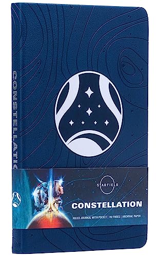Blue Starfield journal with constellation logo and space scene detail.