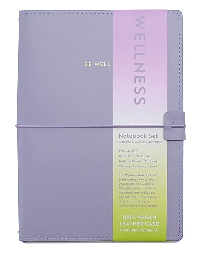 A lavender wellness notebook set with a paper band and the text Be Well.