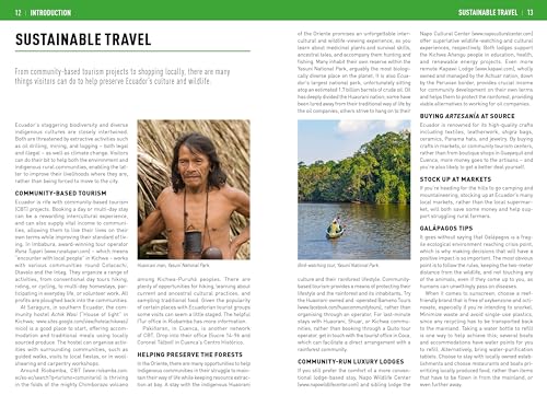 A travel guide page about sustainable tourism in Ecuador featuring text and two photos.