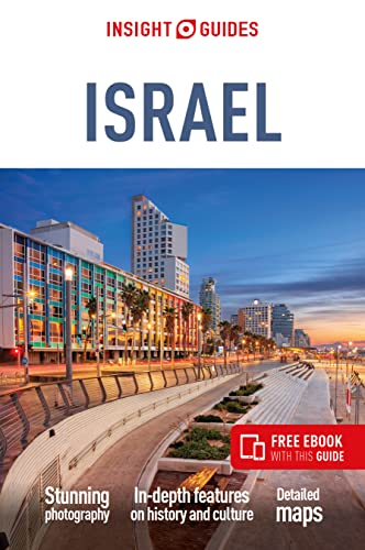 Insight Guides Israel travel book cover featuring a Tel Aviv beach promenade at sunset.