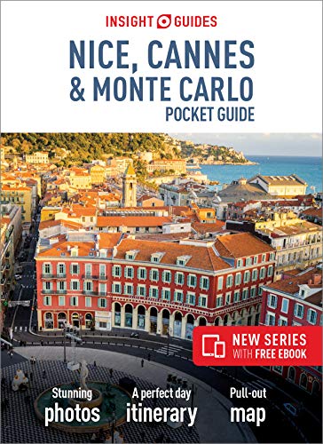 Travel guide cover featuring a coastal cityscape of Nice, Cannes & Monte Carlo.