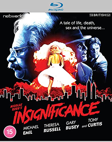 “Insignificance” Blu-ray cover featuring actors and an atomic explosion image.