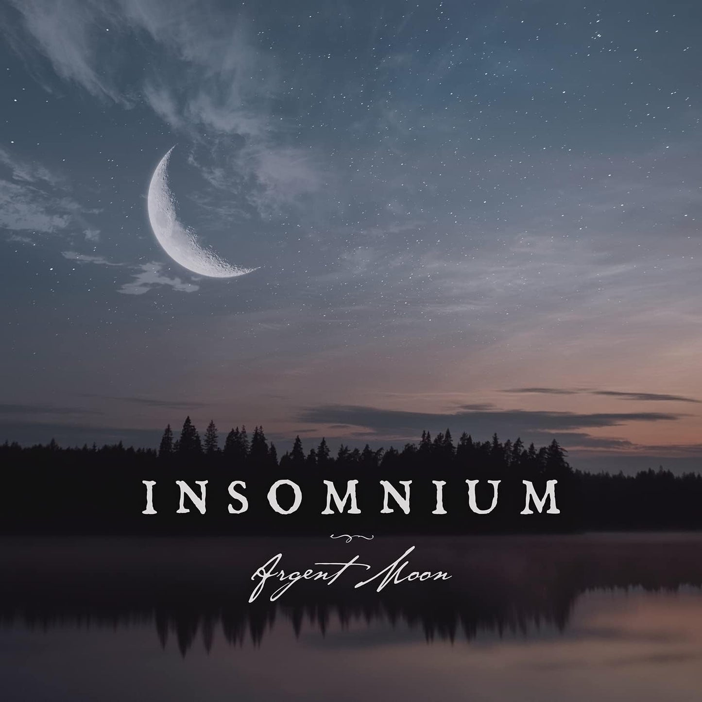 CD cover: Crescent moon over dark forest and water, text "Insomnium".