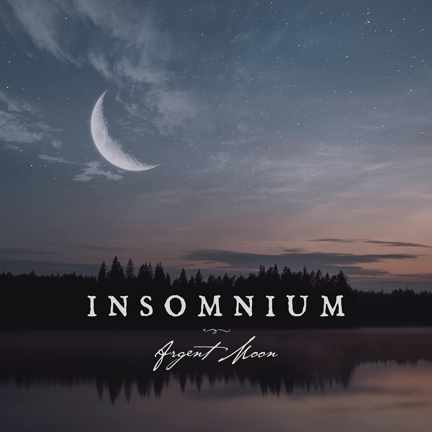 CD cover: Crescent moon over dark forest and water, text "Insomnium".