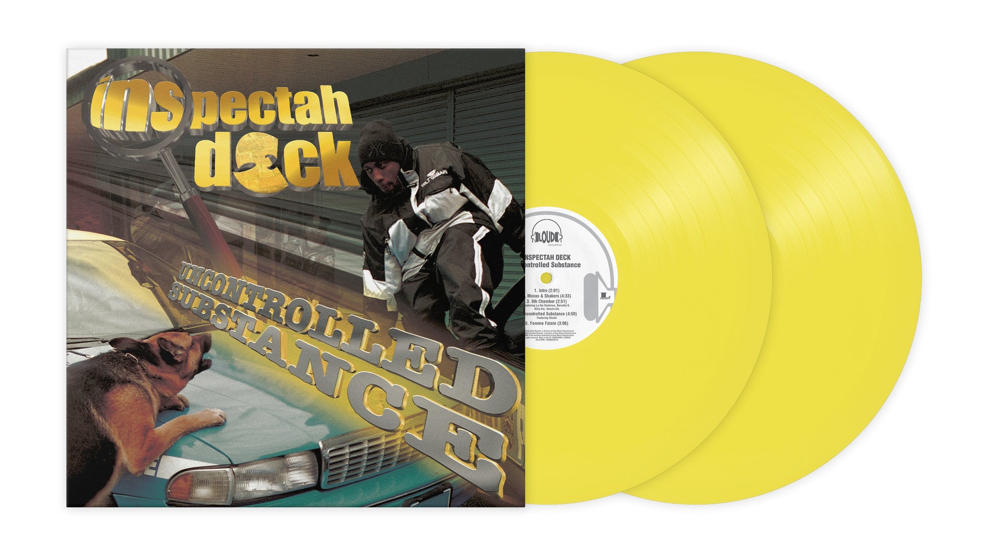 Yellow vinyl record featuring Inspectah Deck album cover with a portrait.