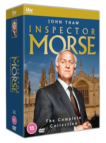 DVD cover for "Inspector Morse" featuring John Thaw and Oxford architecture.
