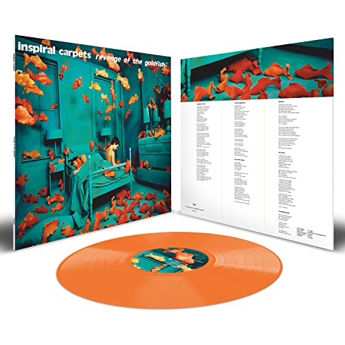 Vinyl record album cover, back sleeve, and orange vinyl disc for Revenge of the Goldfish.