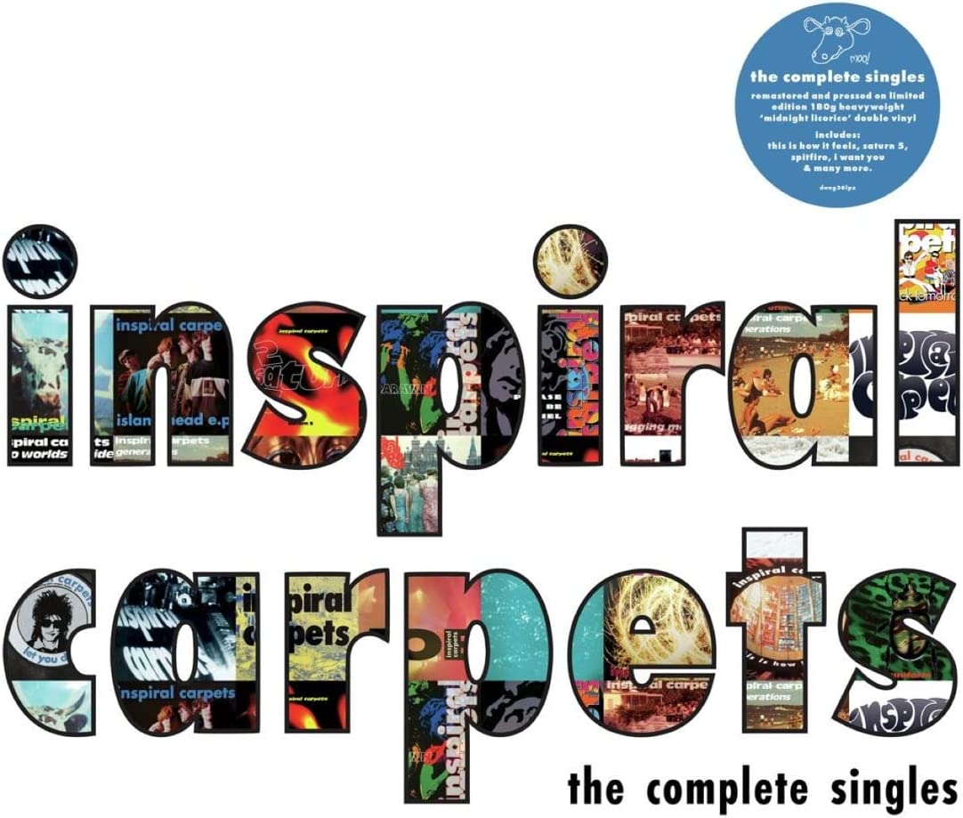 "Album cover with 'Inspiral Carpets' in collaged letters and 'the complete singles' text."