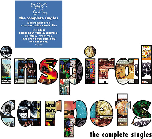 "CD cover with 'Inspiral Carpets' in collaged letters, featuring album art on a white background."