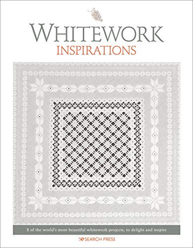 Book cover featuring detailed whitework embroidery design in grayscale.