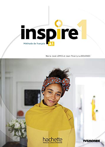 French textbook "Inspire 1" cover with a young woman in a yellow sweater.