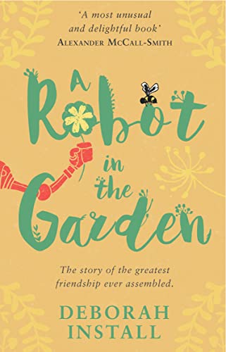 Book cover with illustrated title, a robot, bee, and floral details.