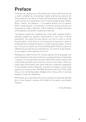 Book page with text about Jane Austen’s *Pride and Prejudice* study guide.