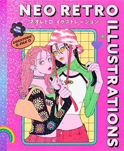 Two young women in retro-style clothing pose against a bright pink, grid-patterned background.