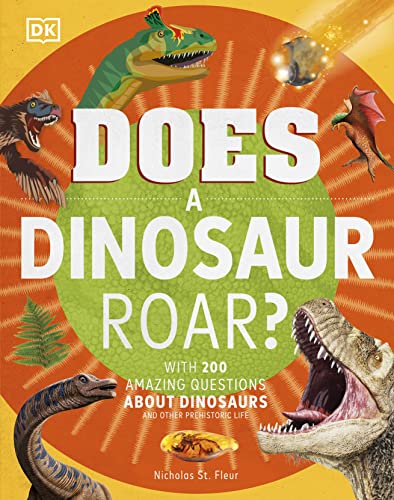 Workbook cover with colorful dinosaur illustrations and large text: “Does a Dinosaur Roar?”