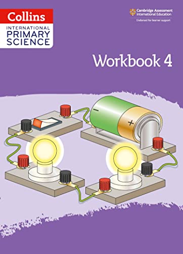 Collins International Primary Science Workbook Stage 4 cover with electrical circuit illustration.