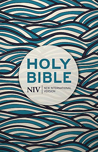 NIV Holy Bible cover with a repeating wave pattern in teal and cream.