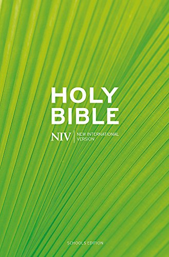 Green hardback Bible with white text: "Holy Bible, NIV, Schools Edition".