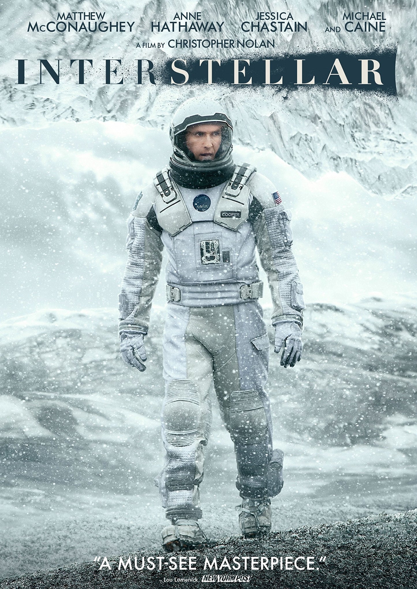 “Interstellar” DVD cover featuring Matthew McConaughey as an astronaut in a snowy landscape.